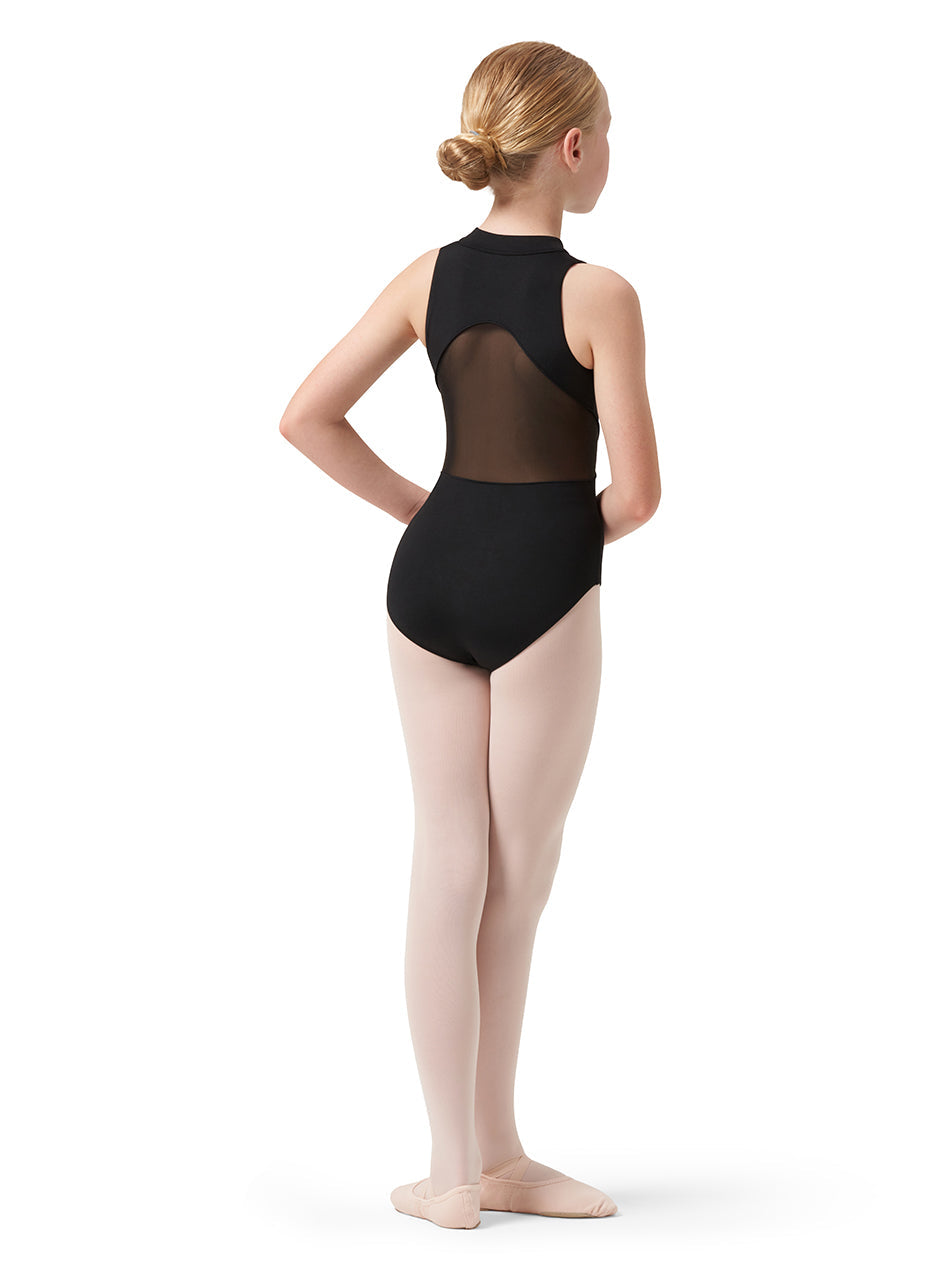 High Neck Leotard - Girls Mesh Zip Front Tank Leotard (CL0525)