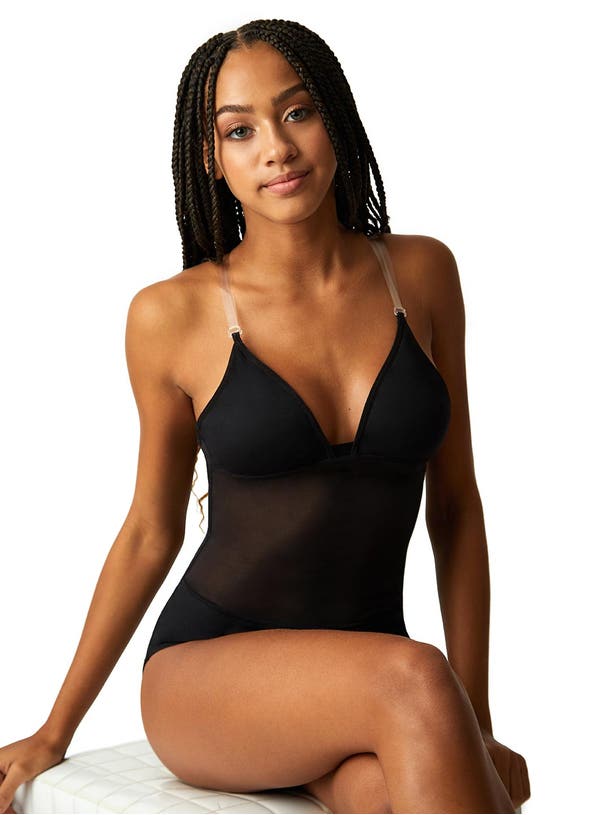 Girls Plunge Neck Mesh Midriff Leotard